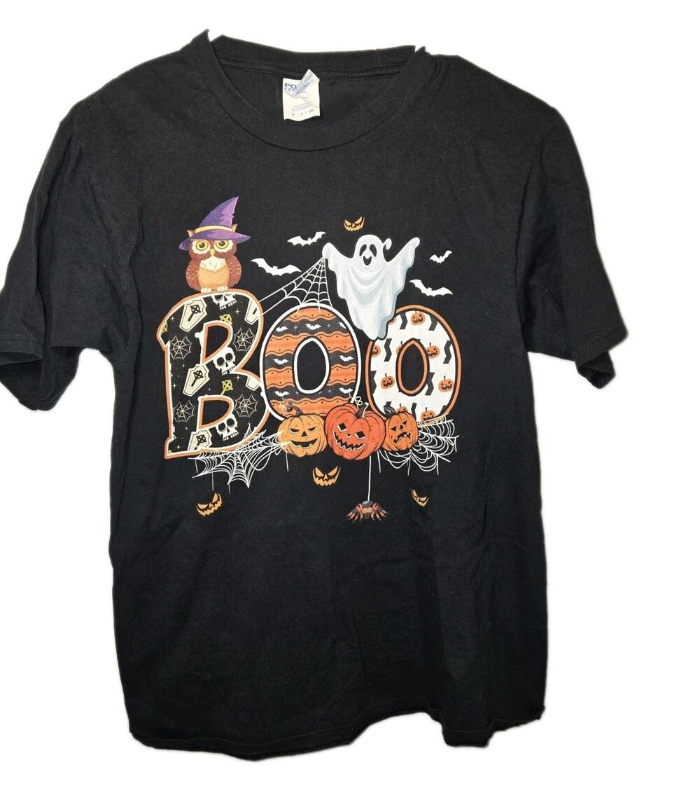 Halloween BOO TShirt Tee T-shirt US Women's Size S Ghosts Bats Pumpkins Skulls